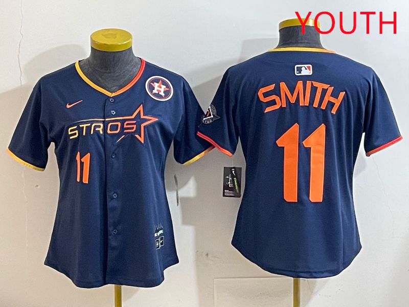 Youth Houston Astros #11 Smith Blue three generations Joint Name Nike 2025 MLB Jersey style 9